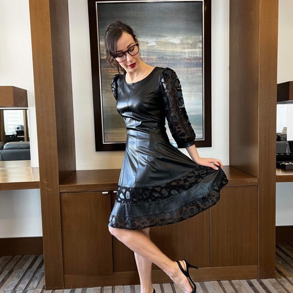 Black Faux Leather New Dress NWT - Picture 3 of 4